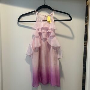 Rebecca Taylor Pink Ombre Ruffle Sleeveless Top